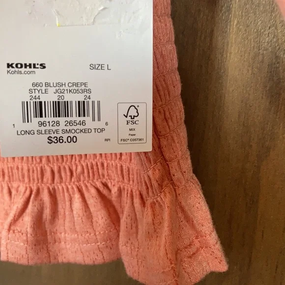 SO top blush crepe long sleeve smocked top boho cottagecore casual L jrs - Picture 8 of 16